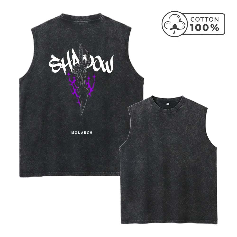 Men's Personalized Weapon Print Washed Vest Pure Cotton Distressed Retro Casual Loose Top Trendy And Fashionable Sportswear