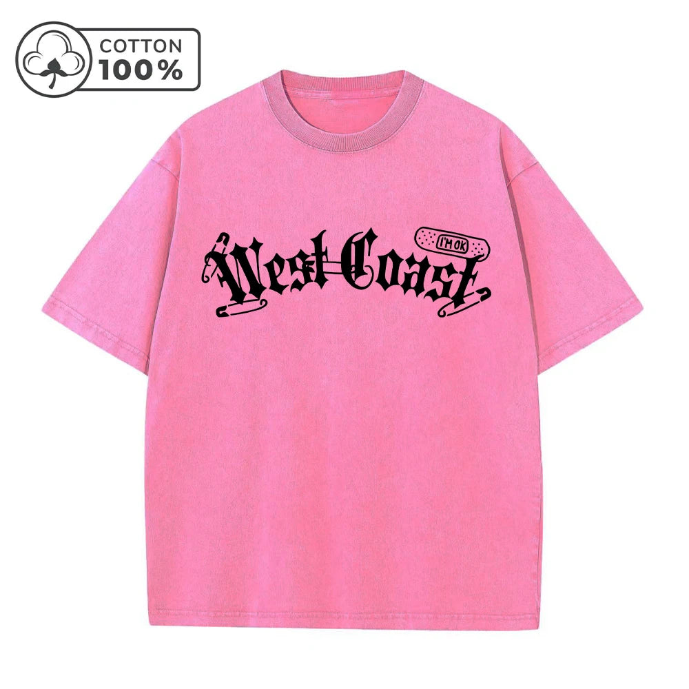 Men's Fashionable Washed T-Shirt With Unique Thorn Text Print Loose Casual Pure Cotton Short Sleeved Street Style Commuter Top