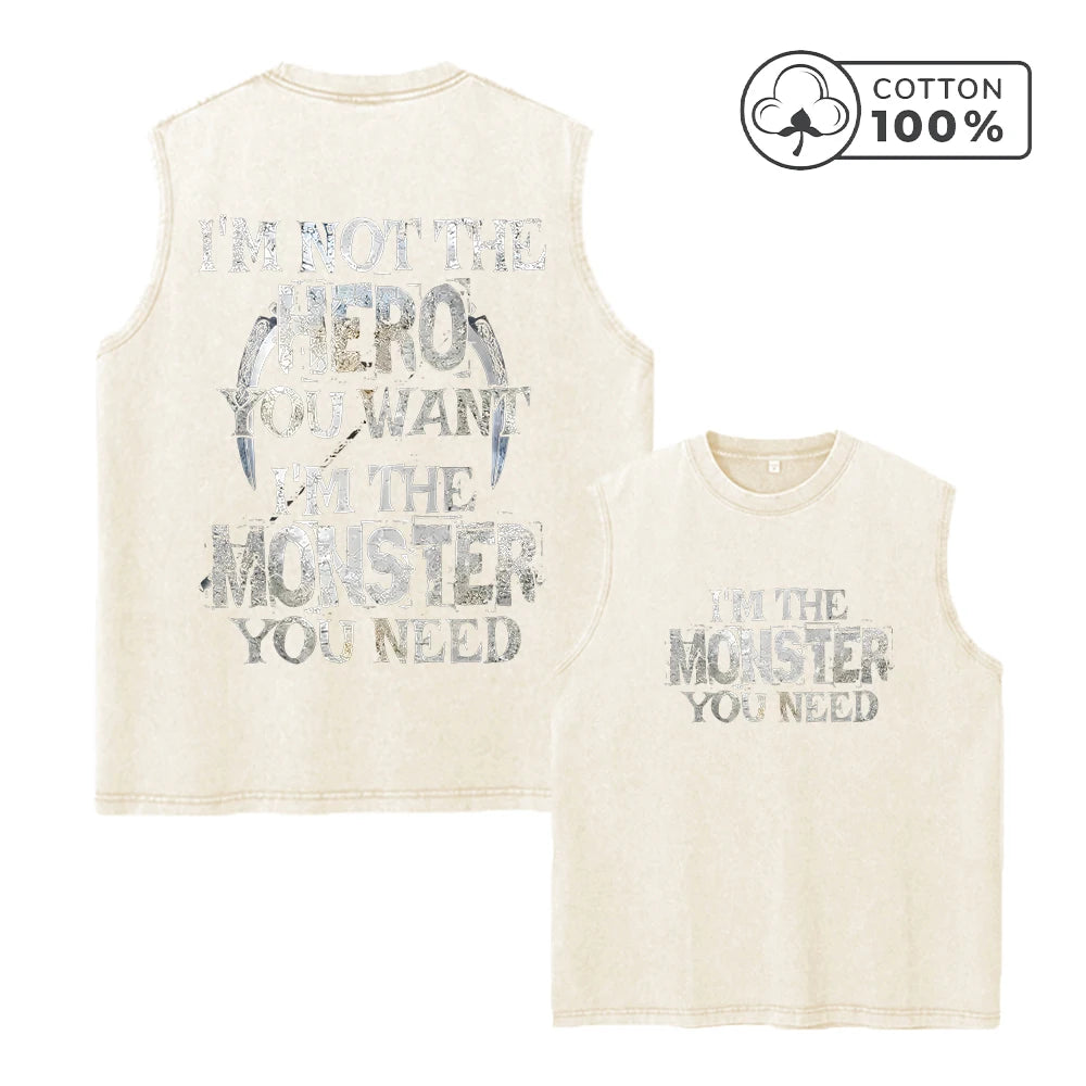 Men's Retro Pure Cotton Washed Vest With Personalized Text Print Summer Casual Sleeveless T-Shirt Daily Commute Outdoor Fitness
