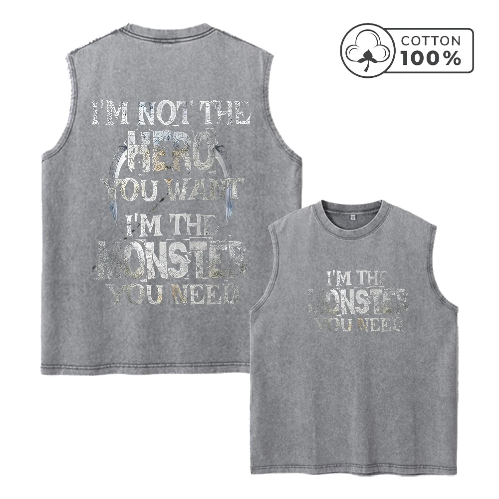Men's Retro Pure Cotton Washed Vest With Personalized Text Print Summer Casual Sleeveless T-Shirt Daily Commute Outdoor Fitness