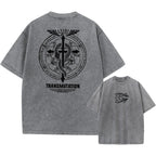 Anime Fullmetal Alchemist Acid Tshirt Men Printed Retro Harajuku Style Fashion Streetwear Performance Short Sleeve Top Unisex