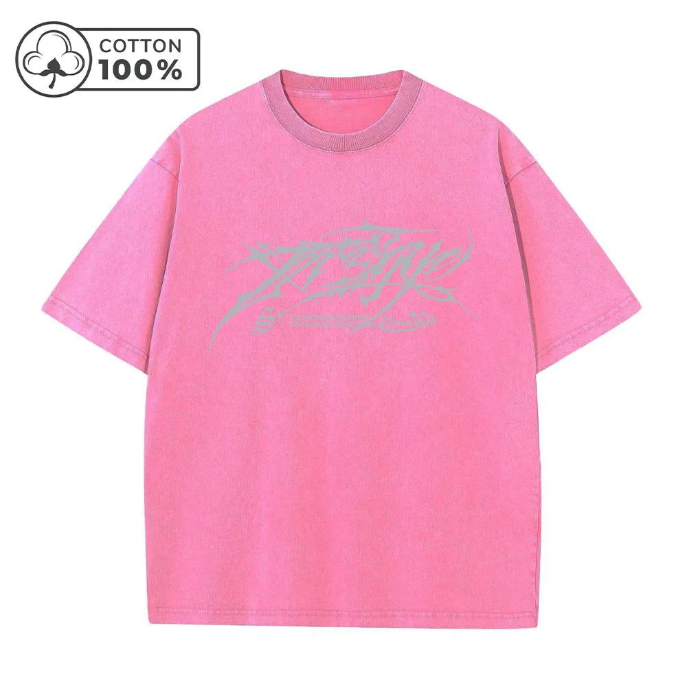 Men's Distressed Pure Cotton Washed T-Shirt Fashionable Gothic Letter Print Loose Fit Casual Short Sleeve Daliy Street Style Top