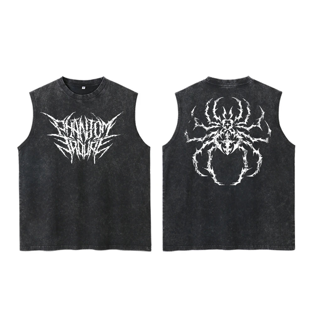 Anime Hunter X Hunter Acid Vest Retro Vintage Printed Washed Graphic Vest Men Harajuku Y2k Cotton Casual Tshirt Tops Unisex
