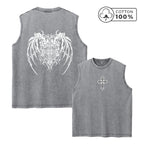 Men's Retro Washed Vest With Cross Wing Print Loose Fit Casual Pure Cotton Sleeveless Top Summer Fitness Running Base Shirt