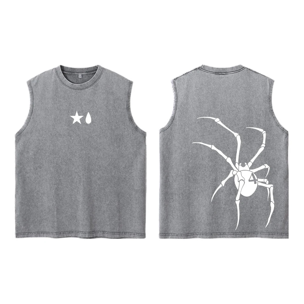 Anime Hunter X Hunter Acid Vest Retro Vintage Printed Washed Graphic Vest Men Harajuku Y2k Cotton Casual Tshirt Tops Unisex