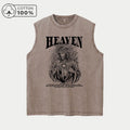 Men's Retro Street Style Pure Cotton Washed Vest God Print Loose Casual Sleeveless Top Comfortable And Breathable Fitness Vest