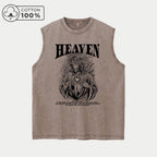 Men's Retro Street Style Pure Cotton Washed Vest God Print Loose Casual Sleeveless Top Comfortable And Breathable Fitness Vest