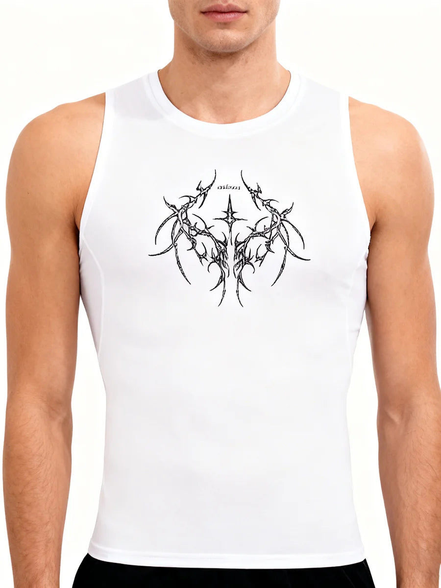 Men's Quick Drying Printed Tank Top Stretchy Breathable Base Layer Sleeveless Vest Perfect For Summer Fitness Gym Workouts