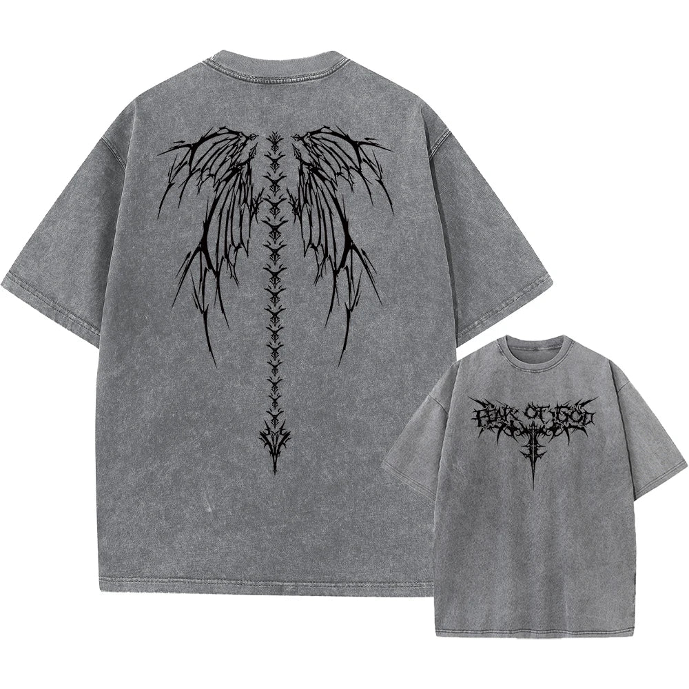 Oversized Printed Tshirts Men Gym Vintage Heavyweight T Shirts Cotton Workout Acid Wash Baggy Tees Street Fashion Tops Unisex
