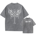 Men's Gothic Wing Print Washed T-Shirt Breathable Pure Cotton Crew Neck Short Sleeve Street Hip Hop Fashion Base Layer