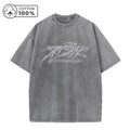 Men's Distressed Pure Cotton Washed T-Shirt Fashionable Gothic Letter Print Loose Fit Casual Short Sleeve Daliy Street Style Top