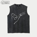 Men's Retro Pure Cotton Washed Vest With Fist Bumper Dog Print Summer Fashion Casual Sleeveless T-Shirt Outdoor Fitness Top