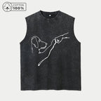 Men's Retro Pure Cotton Washed Vest With Fist Bumper Dog Print Summer Fashion Casual Sleeveless T-Shirt Outdoor Fitness Top