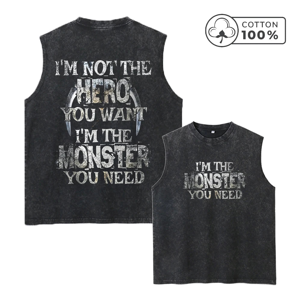Men's Retro Pure Cotton Washed Vest With Personalized Text Print Summer Casual Sleeveless T-Shirt Daily Commute Outdoor Fitness