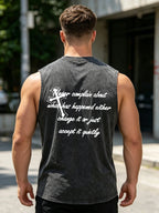 Men's Retro Pure Cotton Washed Vest With Creative Cross Text Print Summer Fashion Casual Vest Daily Commute Outdoor Fitness Top