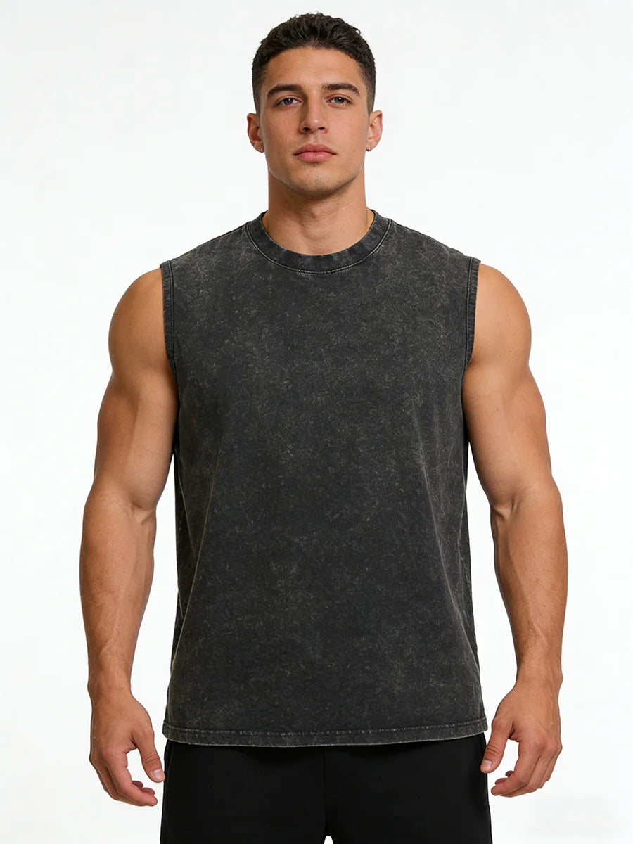 Summer Casual Printed Washed Vest For Men Pure Cotton Sleeveless Vest Fitness And Cycling Fashion Top Multiple Colors Available
