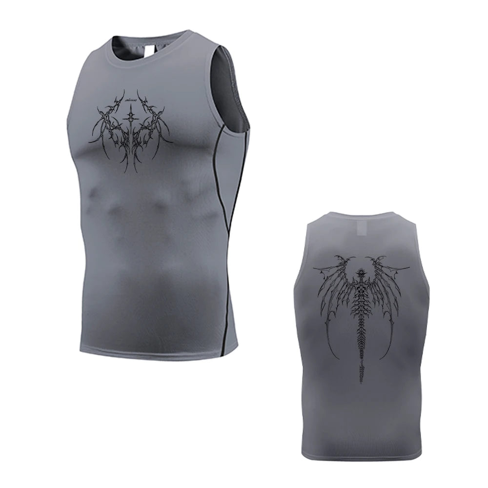 Men's Quick Drying Printed Tank Top Stretchy Breathable Base Layer Sleeveless Vest Perfect For Summer Fitness Gym Workouts