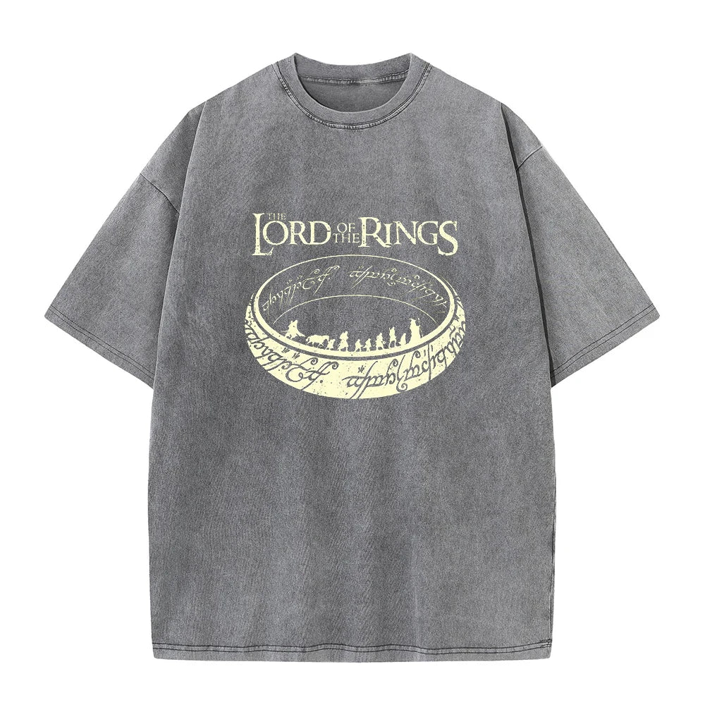 Printed Pure Cotton Washed T-Shirt For Men Round Neck Loose Fit Casual Short Sleeves Suitable For Commute And Trendy Wear