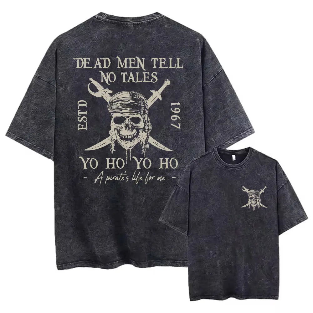 Washed Short Pirates Of The Caribbean Dead Men Tell No Tales Shirt Sleeve Oversized Bookish Shirt Y2k Unisex Top Streetwear