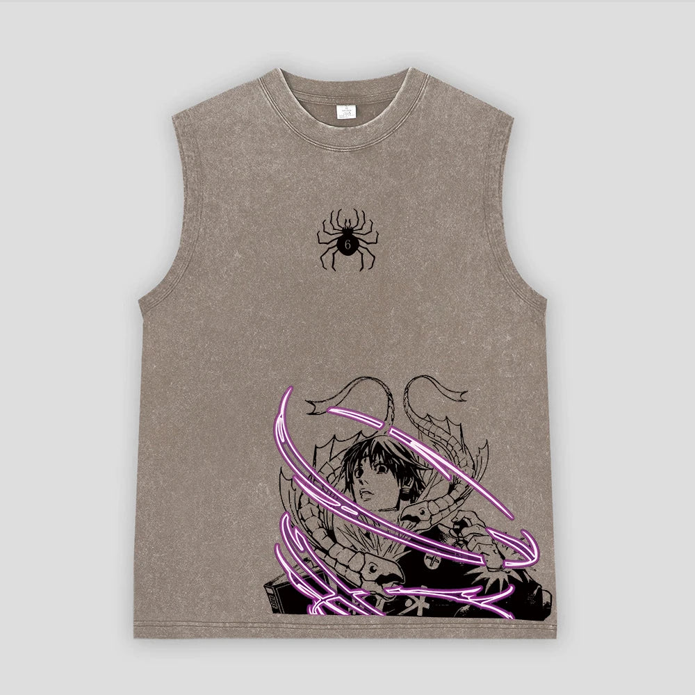 Anime Hunter X Hunter Acid Vest Retro Vintage Printed Washed Graphic Vest Men Harajuku Y2k Cotton Casual Tshirt Tops Unisex
