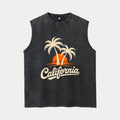 Men's Coconut Tree Print Pure Cotton Washed Vest Summer Fashion Casual Heavyweight Distressed Sleeveless Vest 2026 New Style