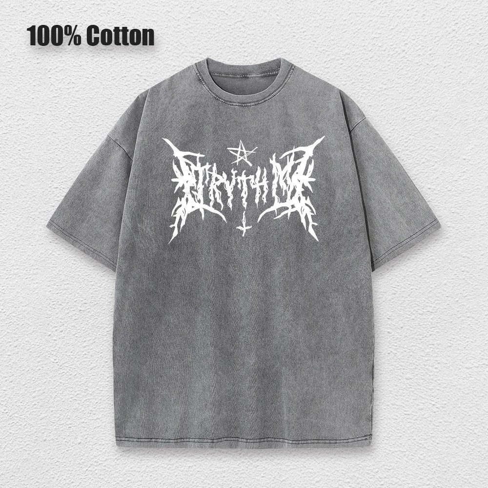 Y2k Hip Hop Vintage 90s Short-Sleeved Oversized T-Shirt Summer Goth Design Sense Loose Top Tide Streetwear Washed Denim T-Shirt