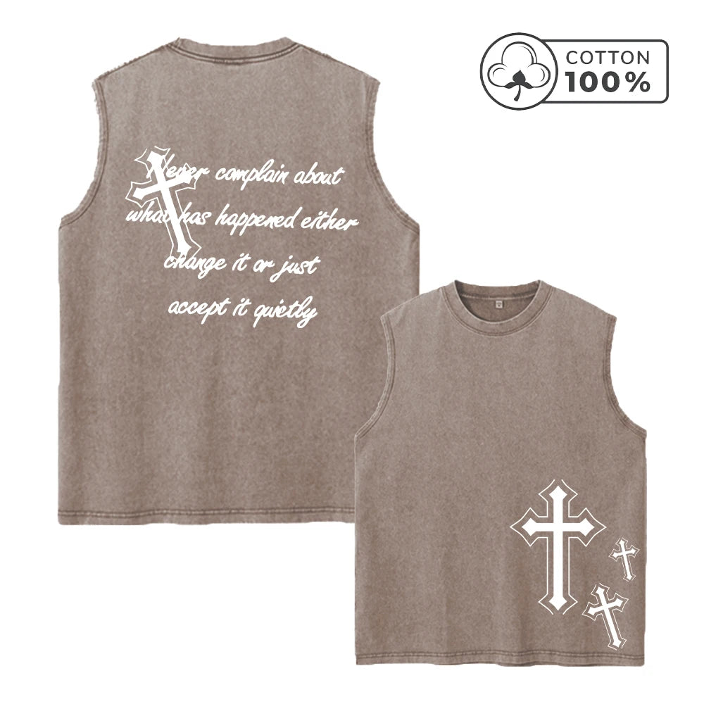 Men's Retro Pure Cotton Washed Vest With Creative Cross Text Print Summer Fashion Casual Vest Daily Commute Outdoor Fitness Top