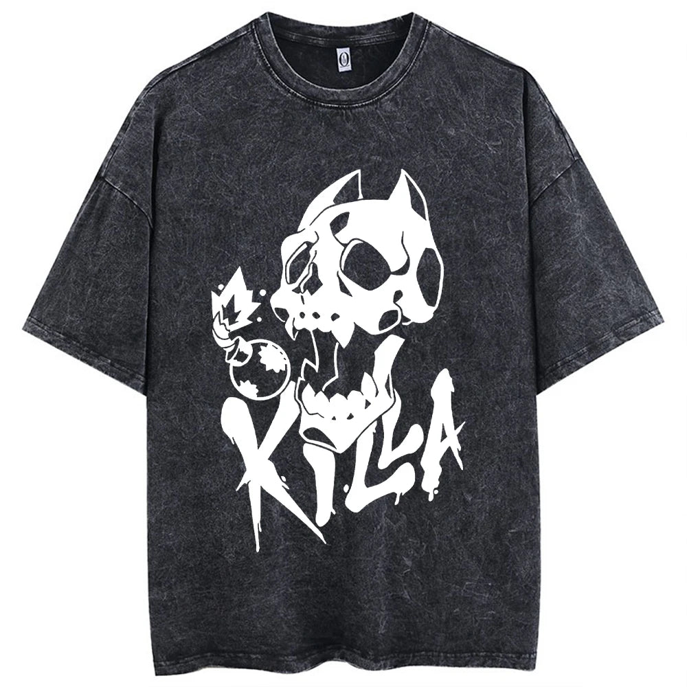 Y2k Washed T-shirts For Men Anime JoJo's Bizarre Adventure Short Tshirts Women Tops Graphic Printed TShirt Short Sleeve Unisex