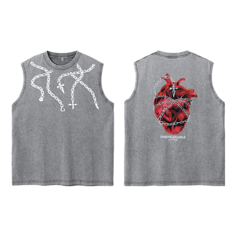 Anime Hunter X Hunter Acid Vest Retro Vintage Printed Washed Graphic Vest Men Harajuku Y2k Cotton Casual Tshirt Tops Unisex