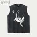 Men's Retro Pure Cotton Washed Vest With Angel Fall Print Summer Casual Sleeveless T-Shirt Daily Commute Outdoor Fitness Top