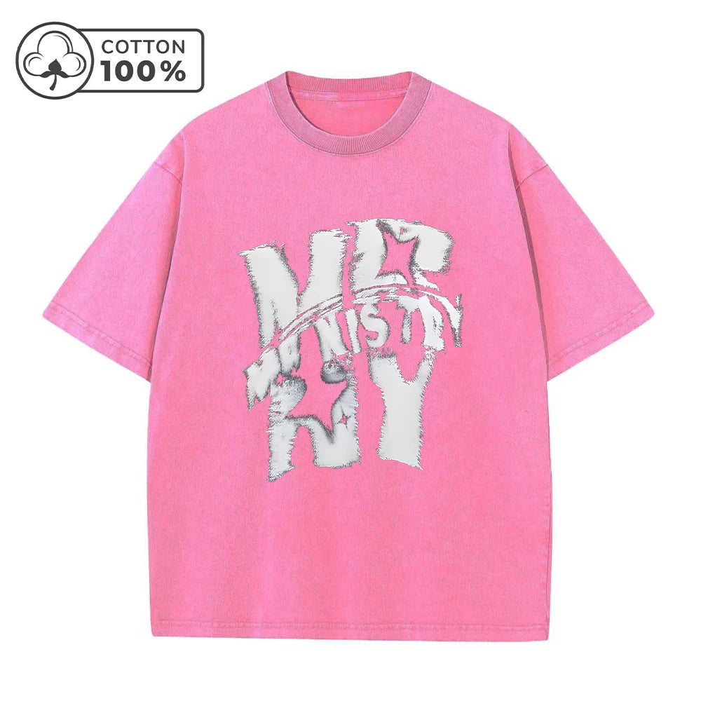 Men's Street Style Washed T-Shirt With Trendy Text Print Retro Pure Cotton Short Sleeve Top For Everyday Commute And Casual Wear