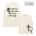 Men's Retro Pure Cotton Washed Vest With Creative Cross Text Print Summer Fashion Casual Vest Daily Commute Outdoor Fitness Top