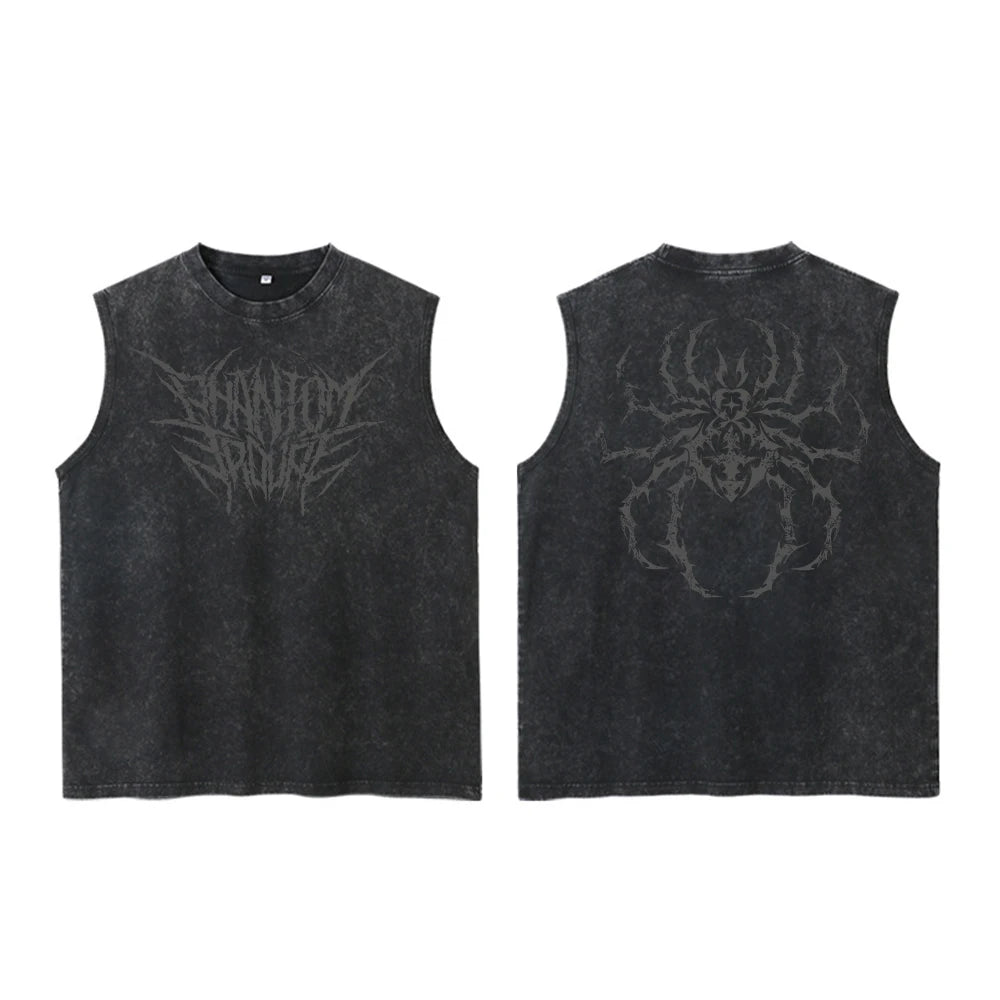 Anime Hunter X Hunter Acid Vest Retro Vintage Printed Washed Graphic Vest Men Harajuku Y2k Cotton Casual Tshirt Tops Unisex
