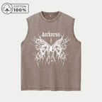Men's Simple Butterfly Print Retro Washed Vest Summer Casual Heavyweight Pure Cotton Sleeveless Vest Street Style Loose Top