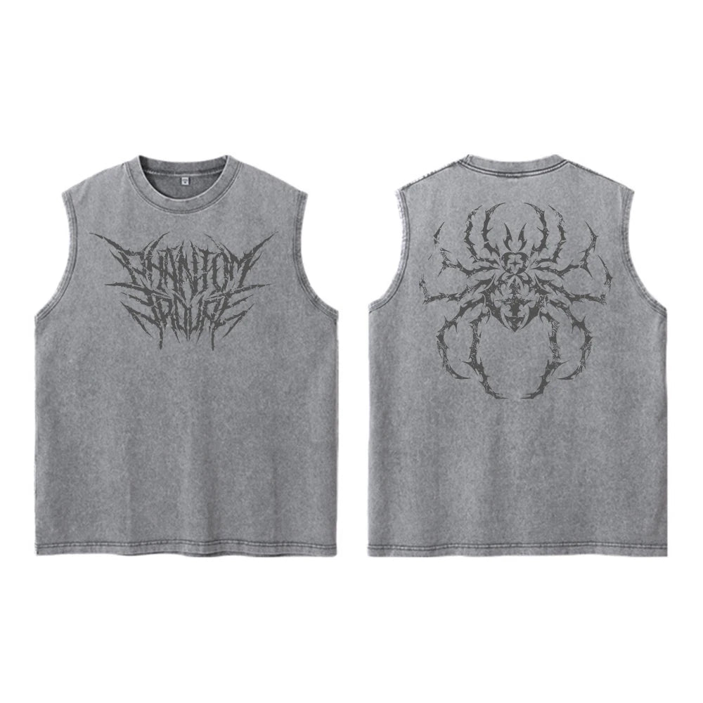 Anime Hunter X Hunter Acid Vest Retro Vintage Printed Washed Graphic Vest Men Harajuku Y2k Cotton Casual Tshirt Tops Unisex