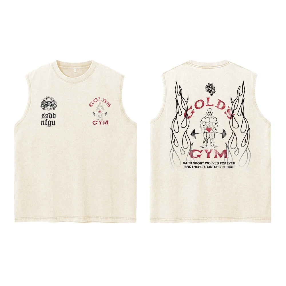 Darc Wolves Sport Vintage Washed Vest Tees Gym Bodybuilding Fitness Sleeveless T Shirts Basketball Workout Darcs Tank Tops