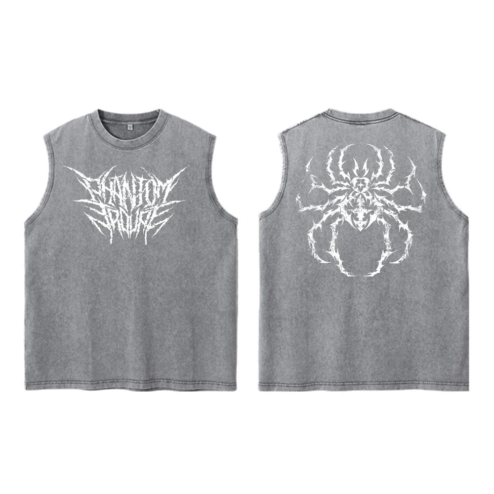 Anime Hunter X Hunter Acid Vest Retro Vintage Printed Washed Graphic Vest Men Harajuku Y2k Cotton Casual Tshirt Tops Unisex