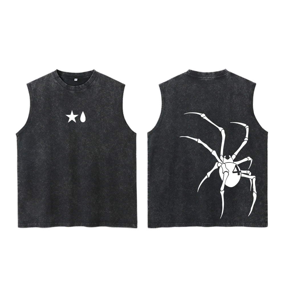 Anime Hunter X Hunter Acid Vest Retro Vintage Printed Washed Graphic Vest Men Harajuku Y2k Cotton Casual Tshirt Tops Unisex
