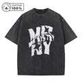 Men's Street Style Washed T-Shirt With Trendy Text Print Retro Pure Cotton Short Sleeve Top For Everyday Commute And Casual Wear