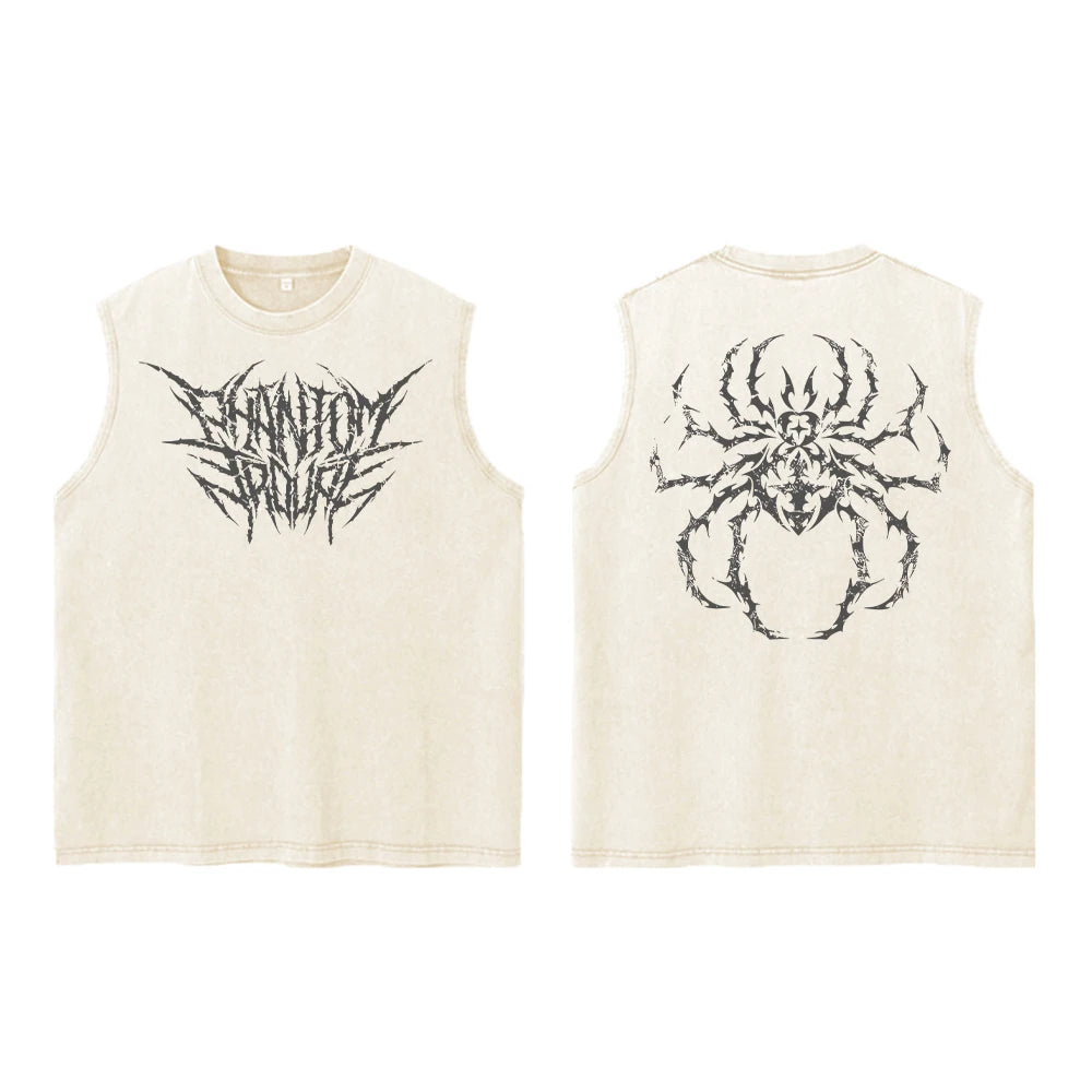 Anime Hunter X Hunter Acid Vest Retro Vintage Printed Washed Graphic Vest Men Harajuku Y2k Cotton Casual Tshirt Tops Unisex
