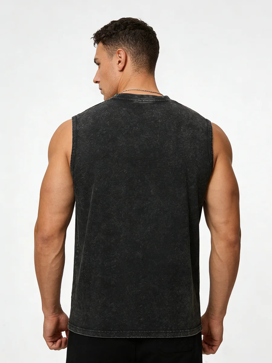 Men's Coconut Tree Print Pure Cotton Washed Vest Summer Fashion Casual Heavyweight Distressed Sleeveless Vest 2026 New Style