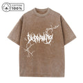 Men's Lightning Thorn Print Washed T-Shirt Distressed Retro Casual Loose Pure Cotton Short Sleeve Summer Running Commuter Top