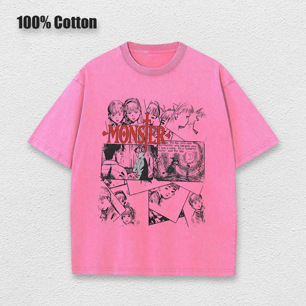 Anime Monster T Shirts Washed Men Women Cotton Harajuku T-Shirts High Quality Retro for Men Women Tops Tees Unisex