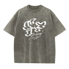 Men's Bird Print Washed T Shirt Summer Retro Distressed Pure Cotton Crew Neck Short Sleeve Fashionable Loose Casual Commuter Top