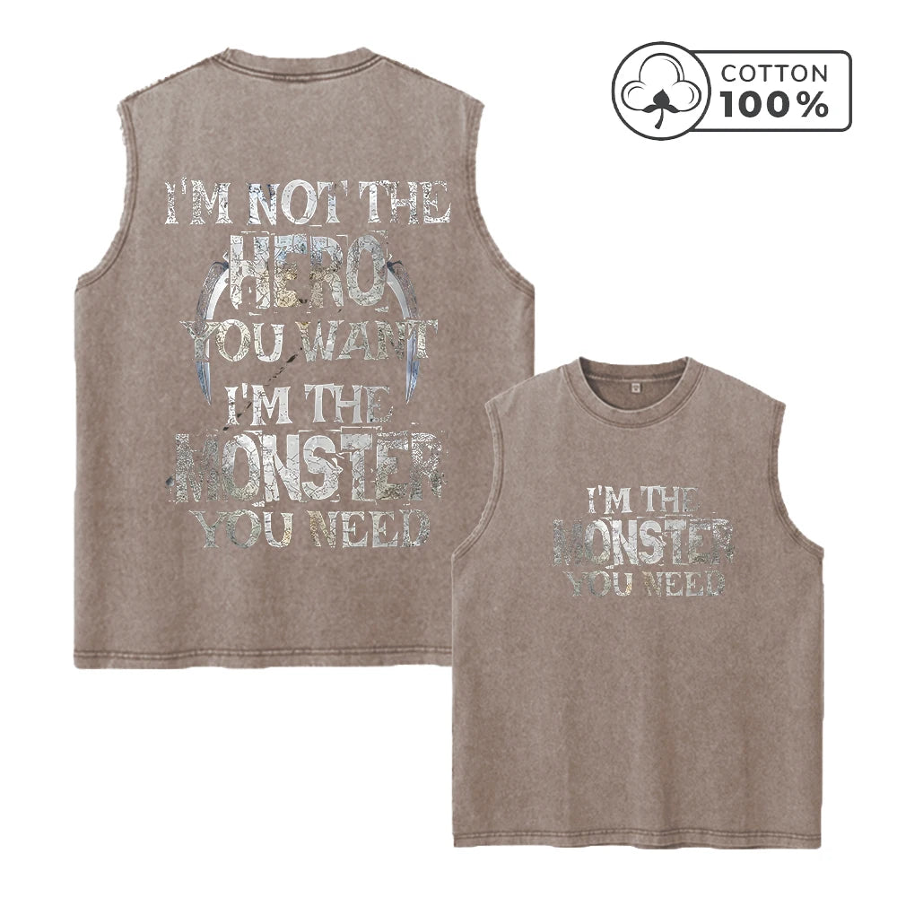 Men's Retro Pure Cotton Washed Vest With Personalized Text Print Summer Casual Sleeveless T-Shirt Daily Commute Outdoor Fitness