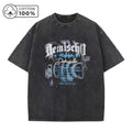 Men's Spring And Summer Casual Washed T-Shirt Vintage Distressed Pure Cotton Crew Neck Short Sleeve Unique Text Print Top