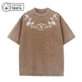 Men's Street Style Washed T-Shirt With Unique Bamboo Leaf Print Retro Pure Cotton Short Sleeve Top Casual Daily Commute