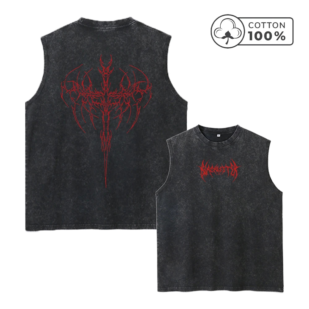 Summer Casual Printed Washed Vest For Men Pure Cotton Sleeveless Vest Fitness And Cycling Fashion Top Multiple Colors Available