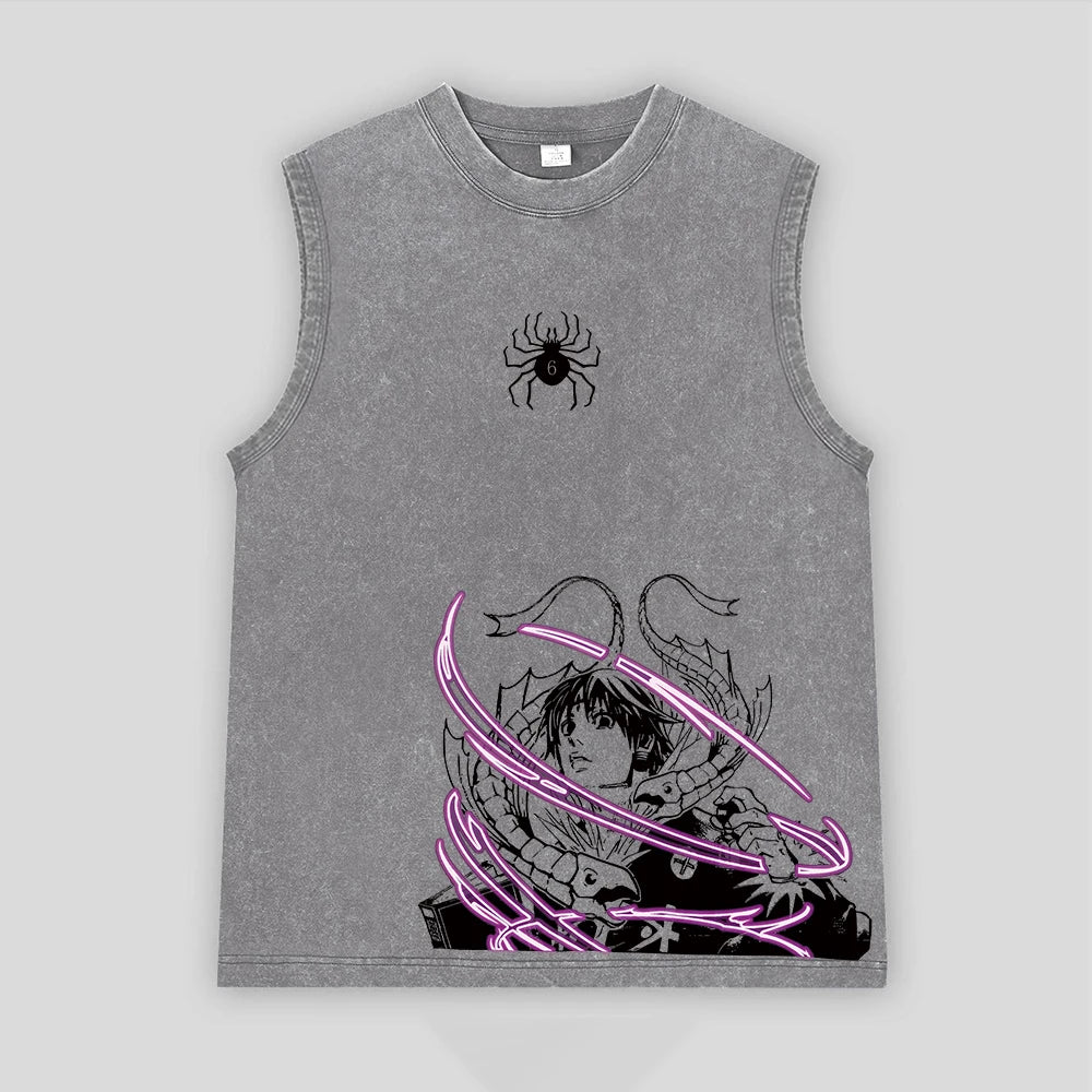 Anime Hunter X Hunter Acid Vest Retro Vintage Printed Washed Graphic Vest Men Harajuku Y2k Cotton Casual Tshirt Tops Unisex
