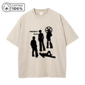 Fashion Retro Washed T-Shirt With Creative Shadow Print Loose Fit Casual Pure Cotton Short Sleeve Street Style Commute Top